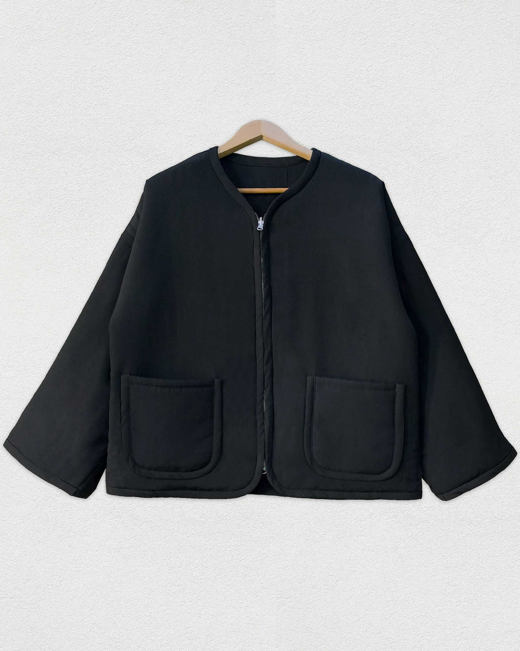 Reversible Black Quilted Jacket, Pine needles