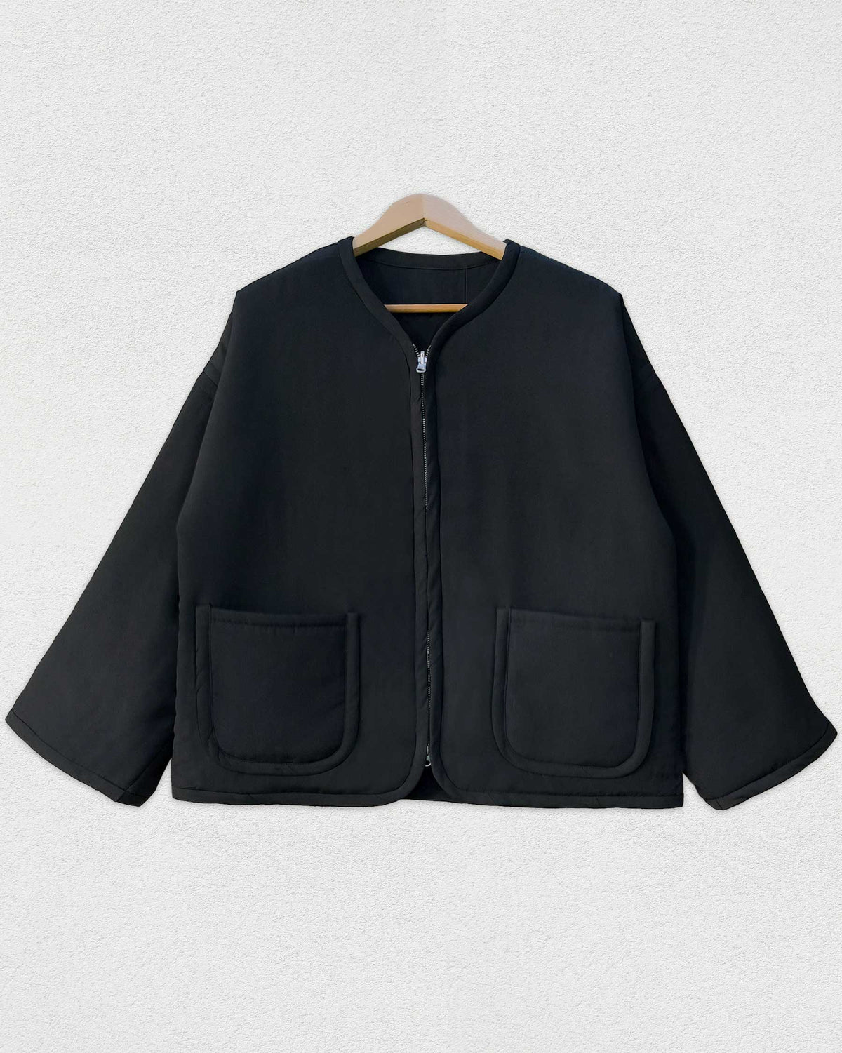 Reversible Black Quilted Jacket, Pine needles