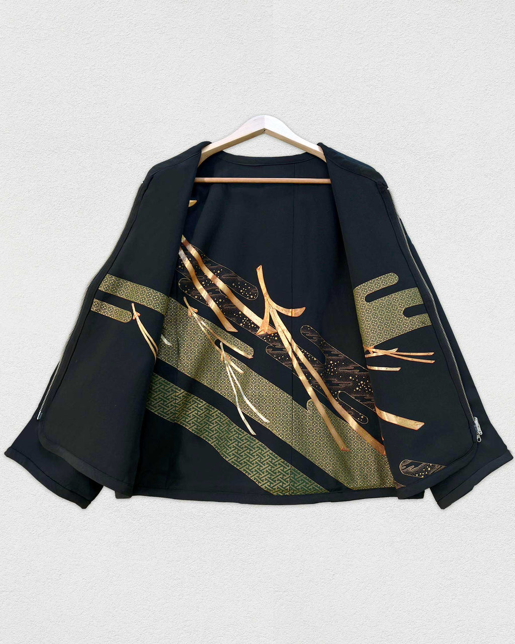 Reversible Black Quilted Jacket, Pine needles