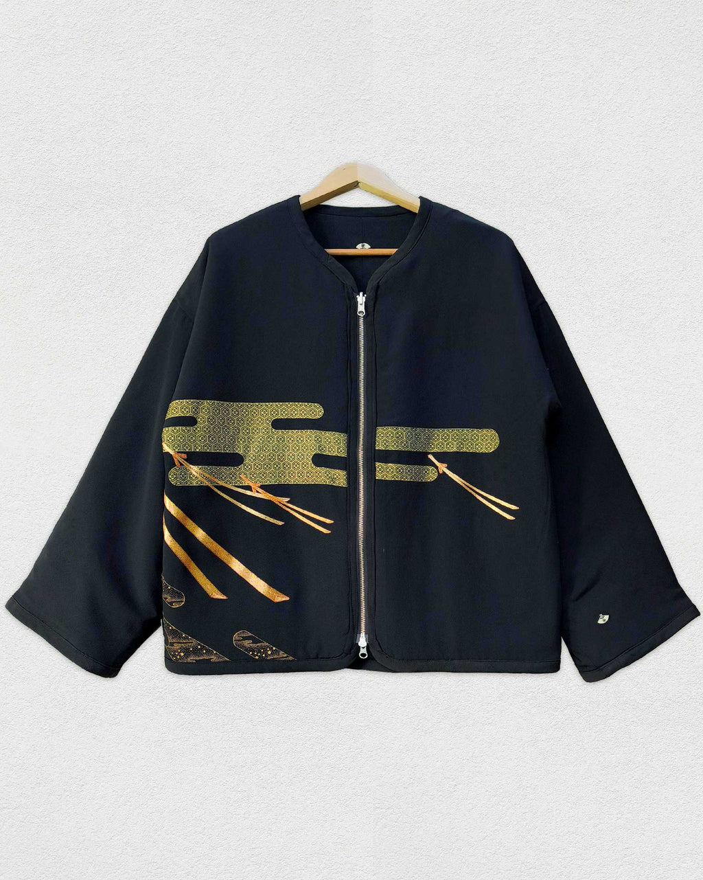 Reversible Black Quilted Jacket, Pine needles