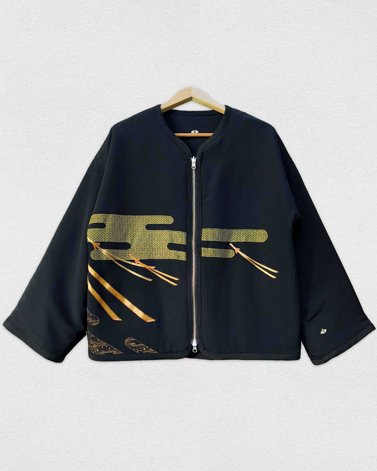 Reversible Black Quilted Jacket, Pine needles